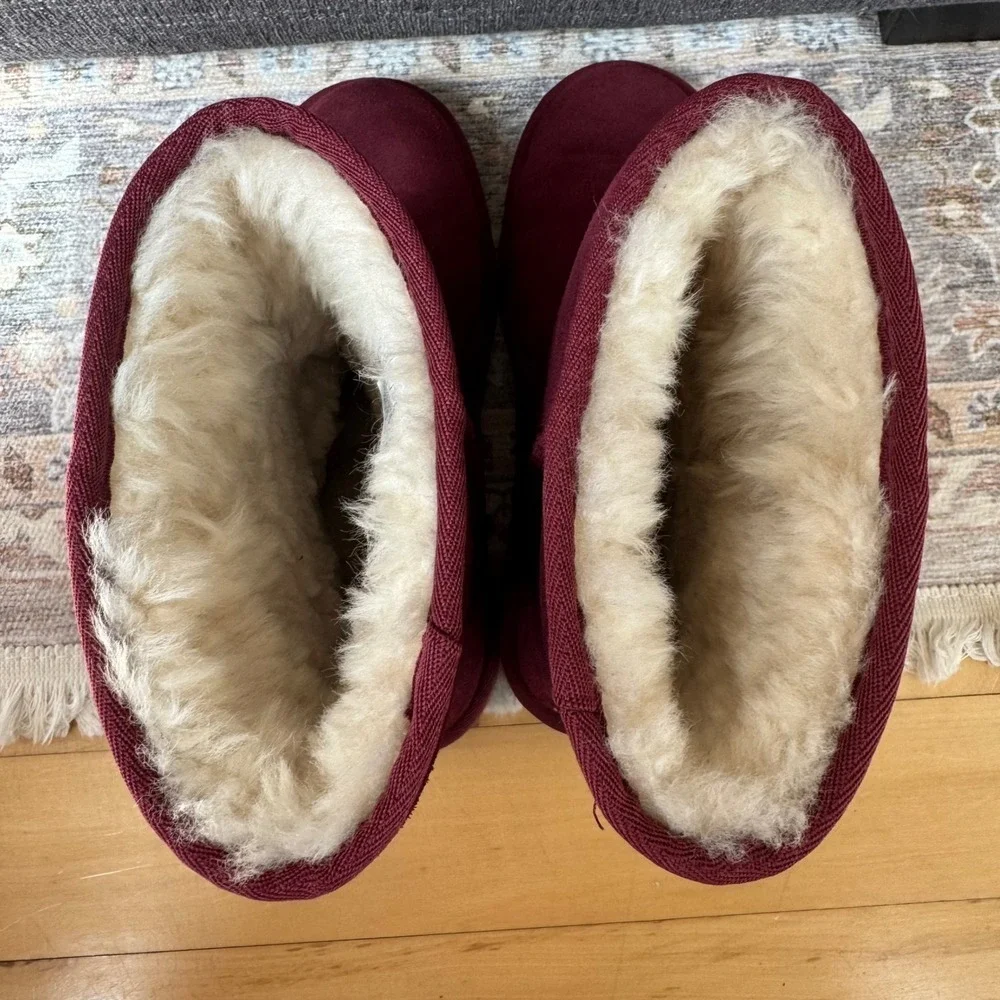 Koolaburra by UGG Victoria Short Burgundy Suede Fur Boots 1017090 Womens 8